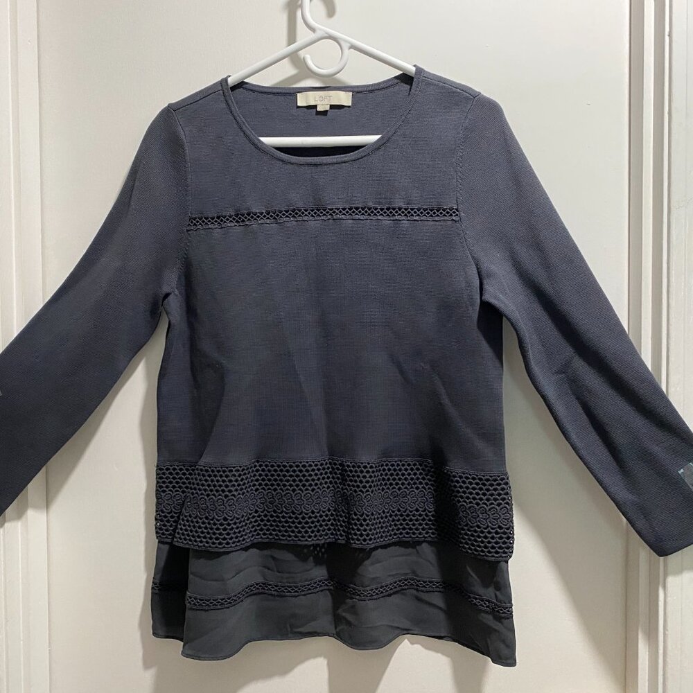 Ann Taylor Loft 2 in 1 Cotton Lace Crochet Crewneck Goth Grunge Knit Top M/L
